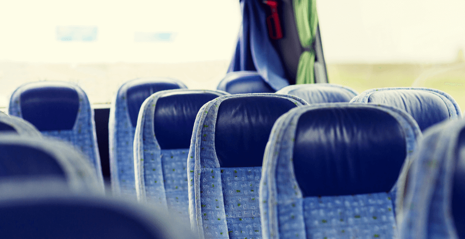 Empty Bus seat recently cleaned for travelling during Covid pandemic