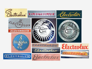 A collage of Electrolux logos over the decades.