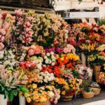 A flower stand with a woman glancing at selection, this spring an air purifier buying guide will help you decide if you need to filter from allergens like pollen.