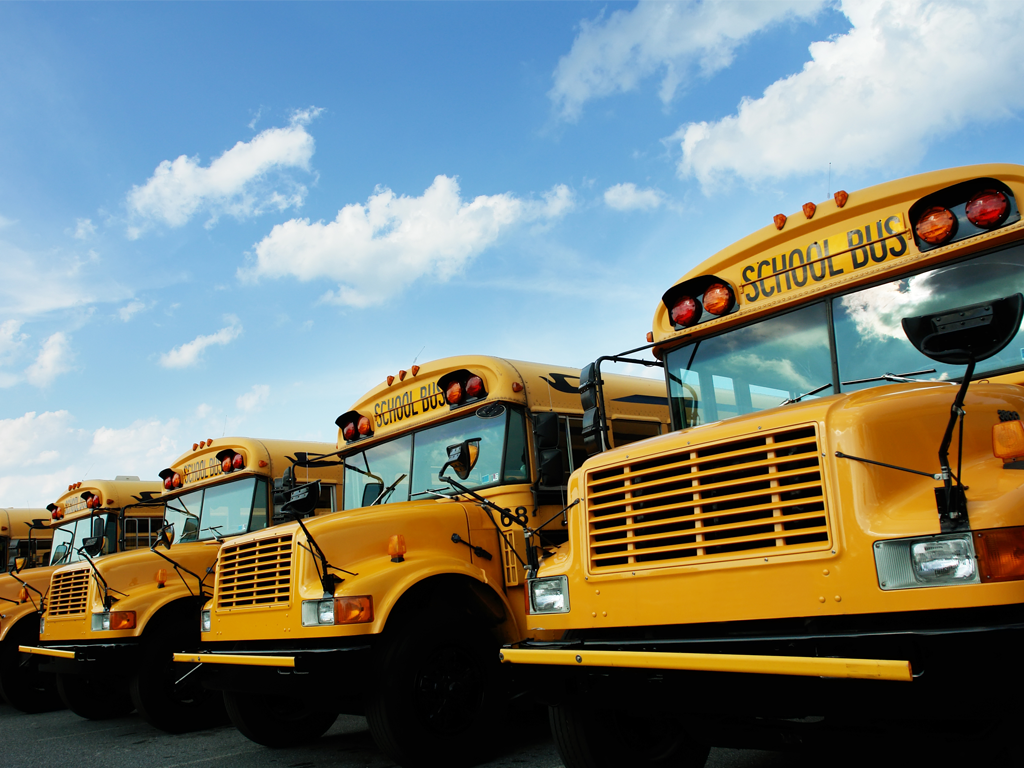 A group of yellow school buses; air quality is just as important in school buses where kids are in close proximity to one another and can spread germs. ActivePure has an innovative solution.